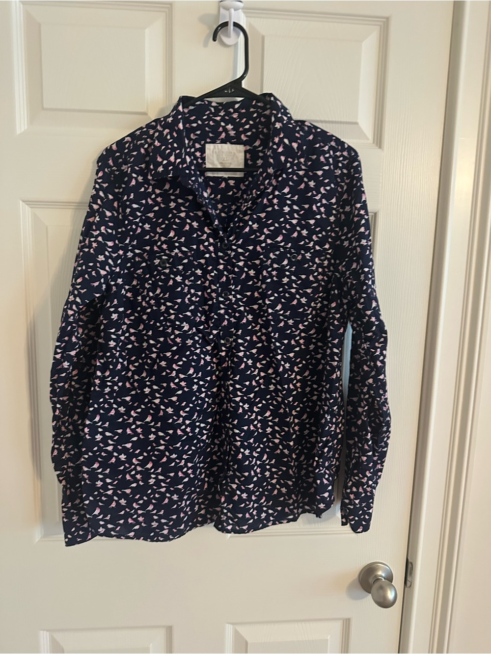 Sonoma Navy Shirt with Pink Bird Print